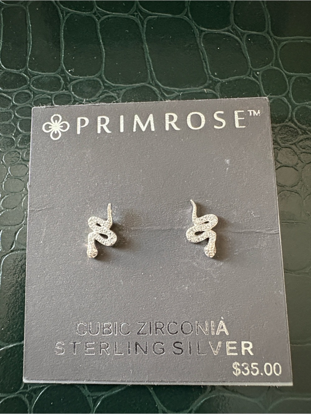 Primrose Sterling Silver CZ Snake Stud Earrings